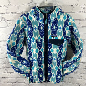 Patagonia Synchilla Patterned Snap-T Hooded Jacket Lightweight Blue Mogul XS